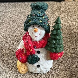 Kirklands Festive Snowman with Green Hat and Red Scarf